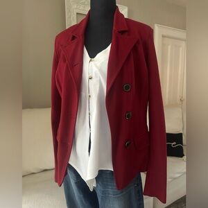 CABI Women’s Rhubarb Dark Red Assymetrical Classic Blazer Jacket #3175 Size 2